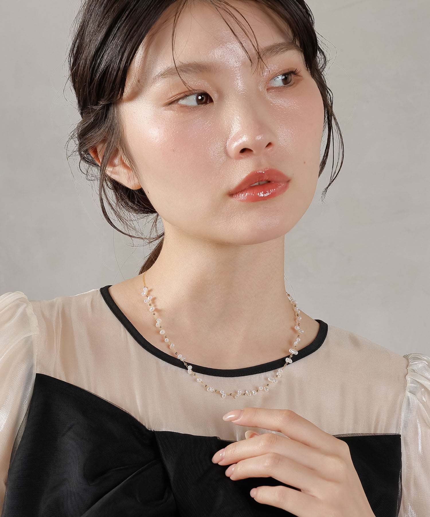 パールワイヤーチョーカー メタル ショート ネックレス