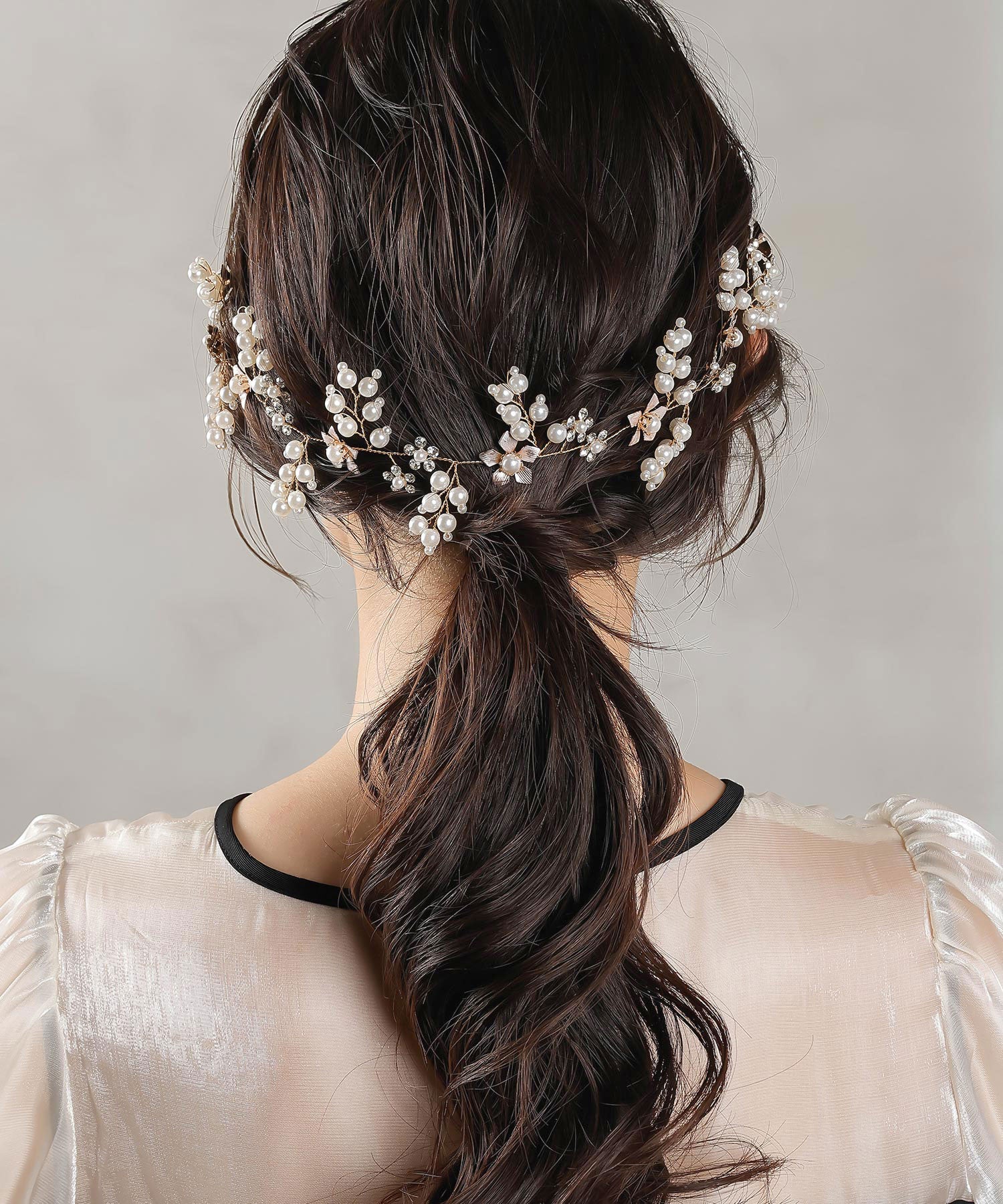 パール ビジュー フラワー リーフ ヘッドドレス ヘアアクセサリー