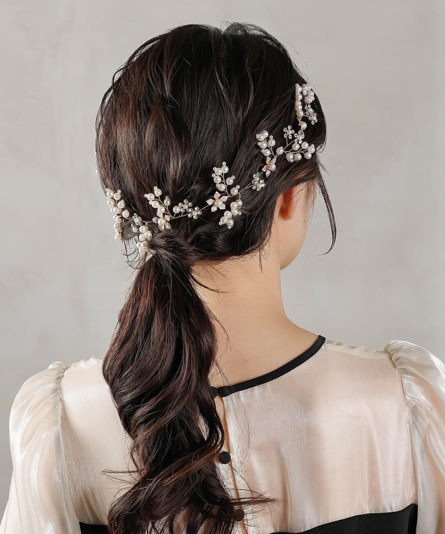 パール ビジュー フラワー リーフ ヘッドドレス ヘアアクセサリー