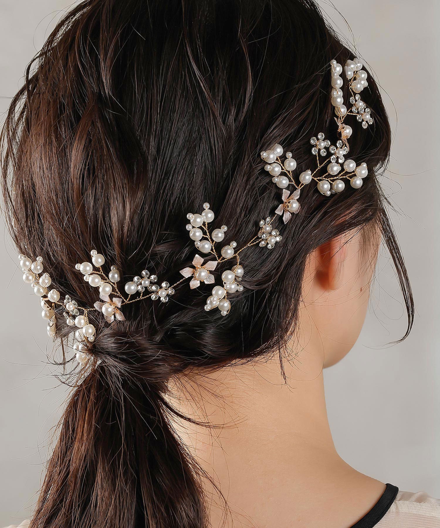 パール ビジュー フラワー リーフ ヘッドドレス ヘアアクセサリー