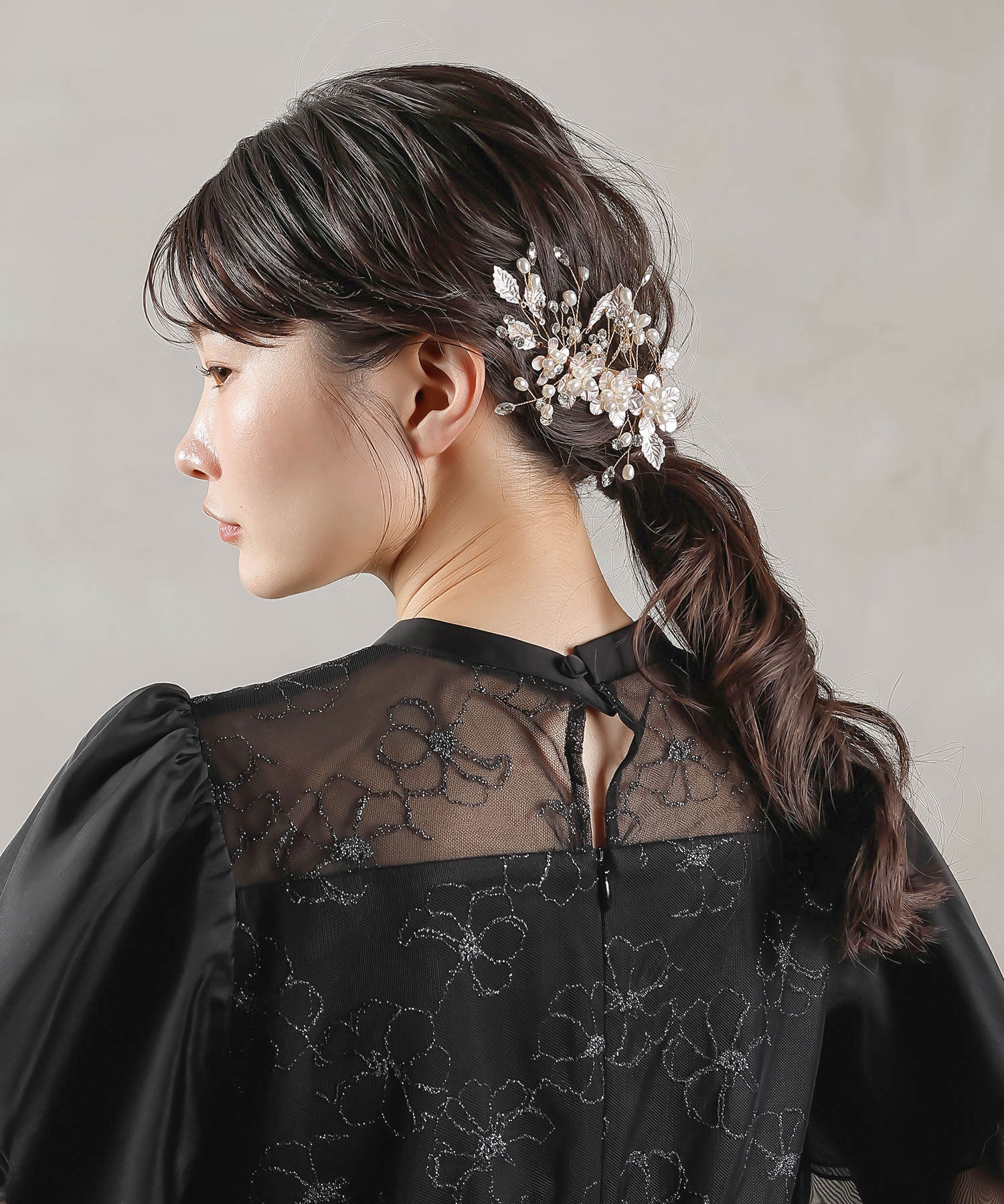 パール ビジュー フラワー リーフ ヘアクリップ