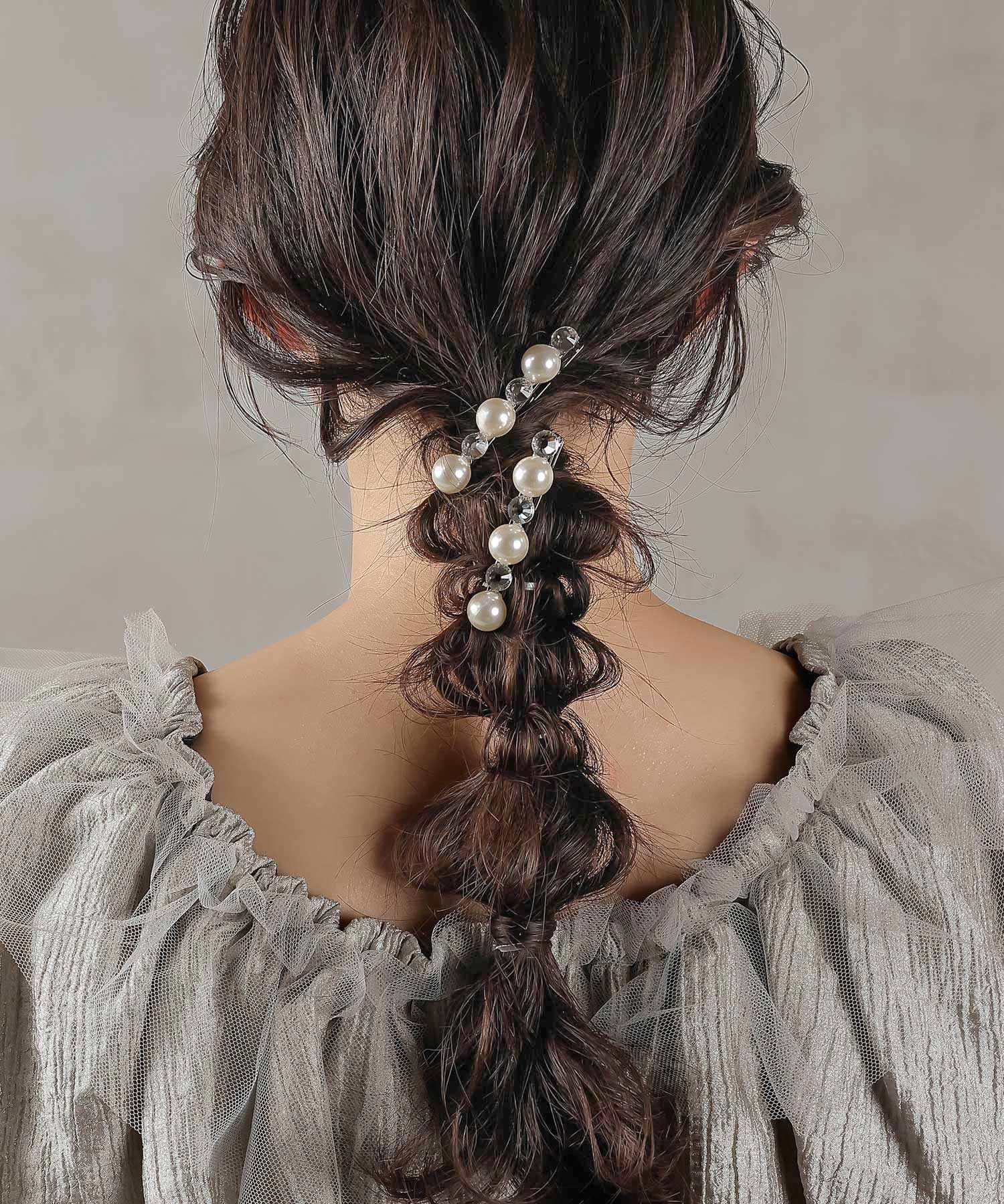 パール ビジュー ラインストーン キラキラ ヘアクリップ ヘアピン 2本セット