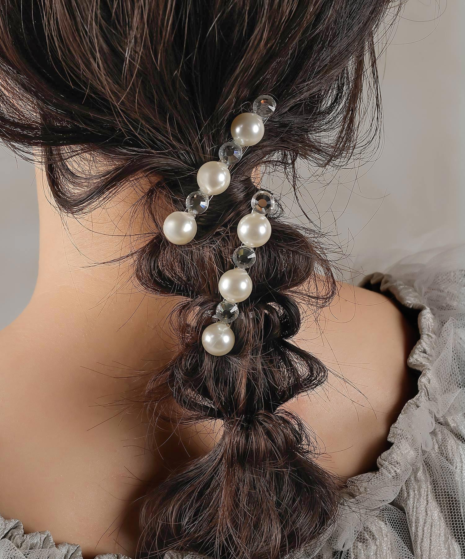 パール ビジュー ラインストーン キラキラ ヘアクリップ ヘアピン 2本セット