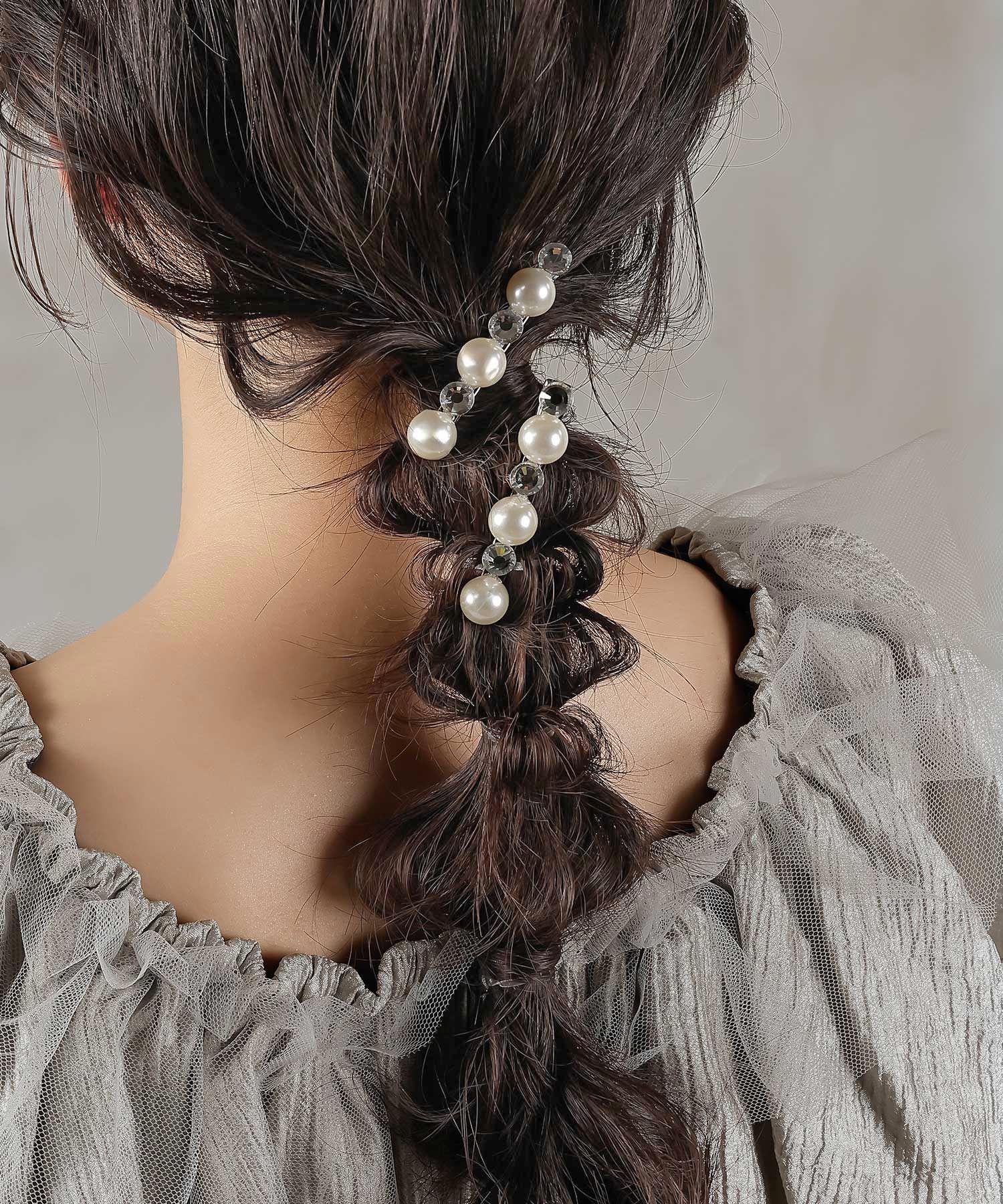 パール ビジュー ラインストーン キラキラ ヘアクリップ ヘアピン 2本セット