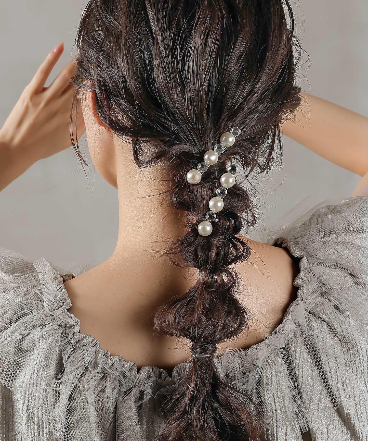 パール ビジュー ラインストーン キラキラ ヘアクリップ ヘアピン 2本