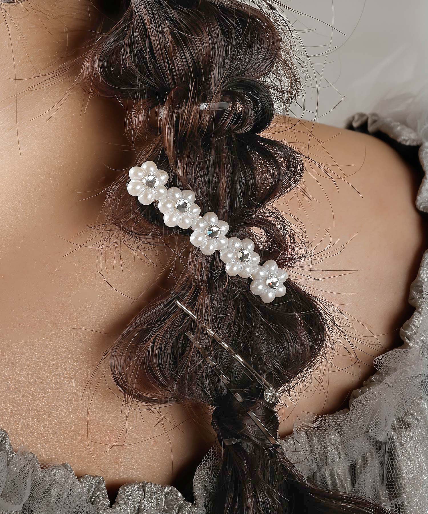 3点セット ビジュー パール キラキラ フラワー ヘアピン ヘアクリップ