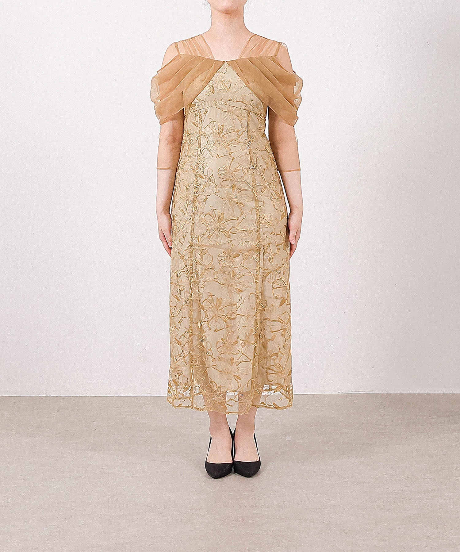 チュールドレープ スパンコール ドレス 結婚式 オケージョンドレス