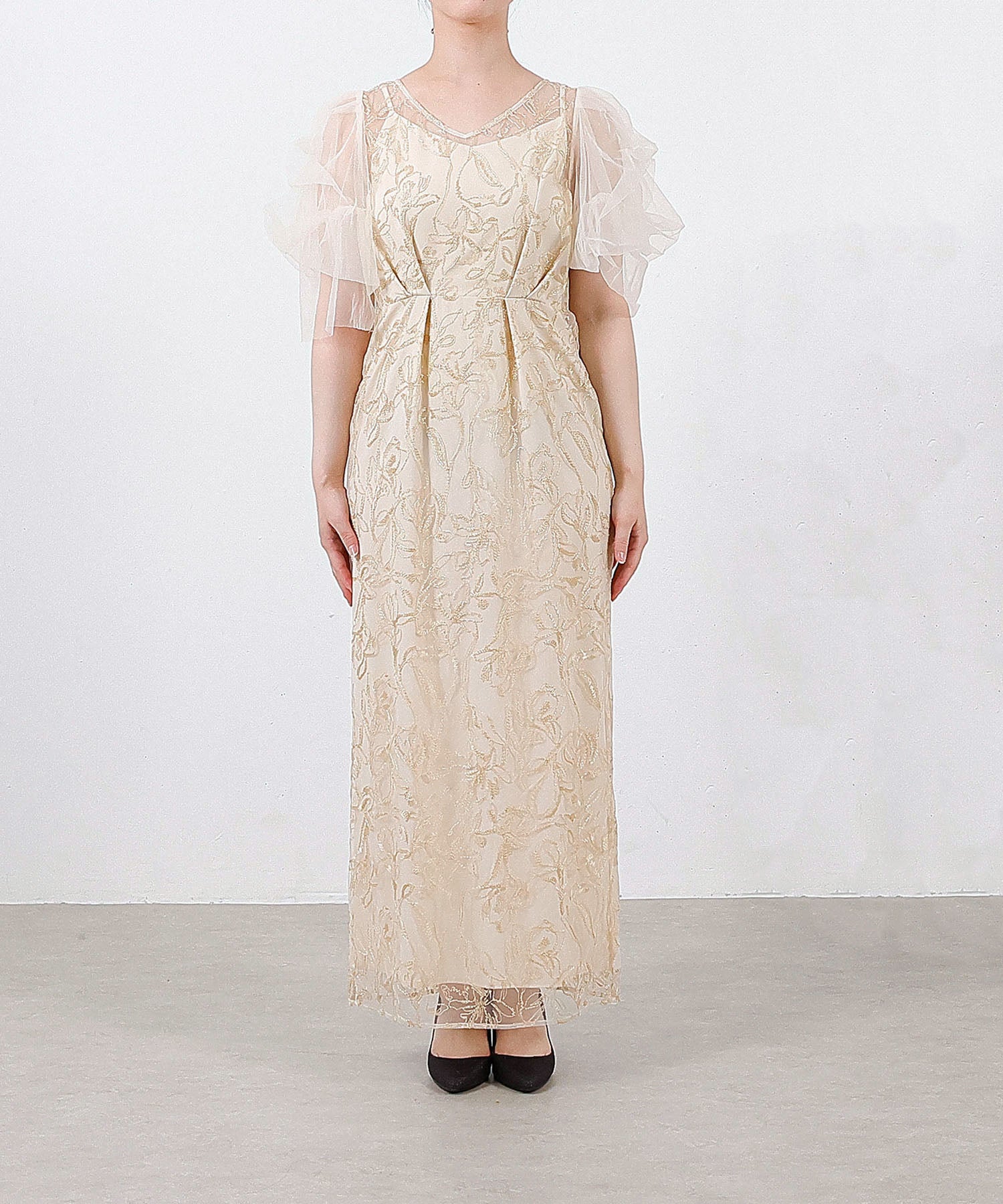 [Sahara] チュールスリーブサテンドレス Tulle Sleeve Satin Dress｜チュールスリーブサテンドレス – MARTE