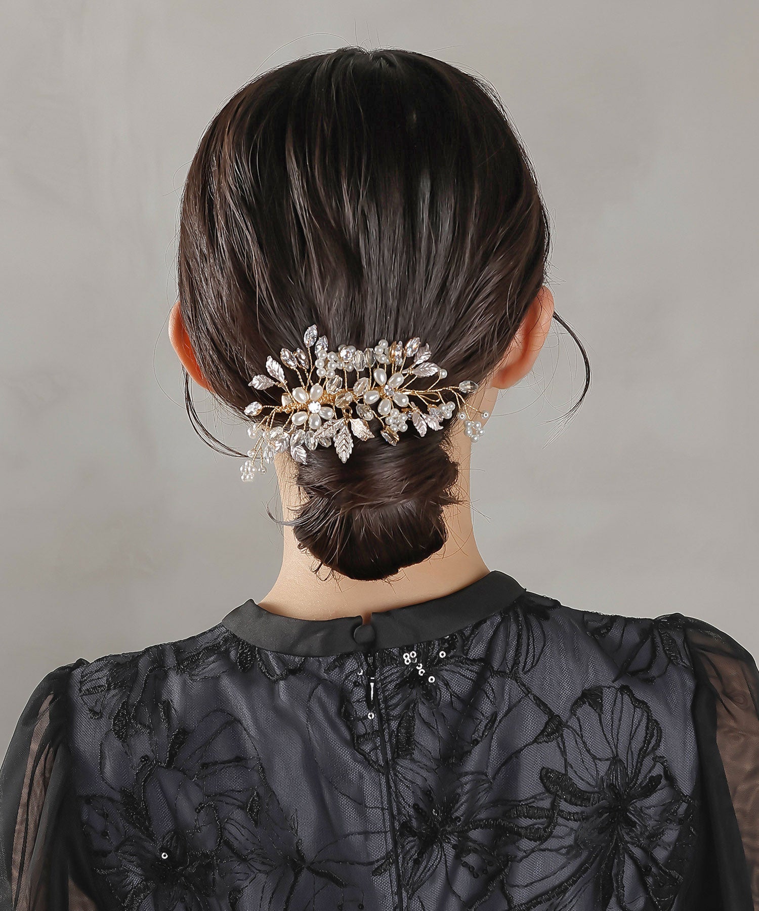 パール ビジュー クリア ビーズ フラワー ヘアクリップ