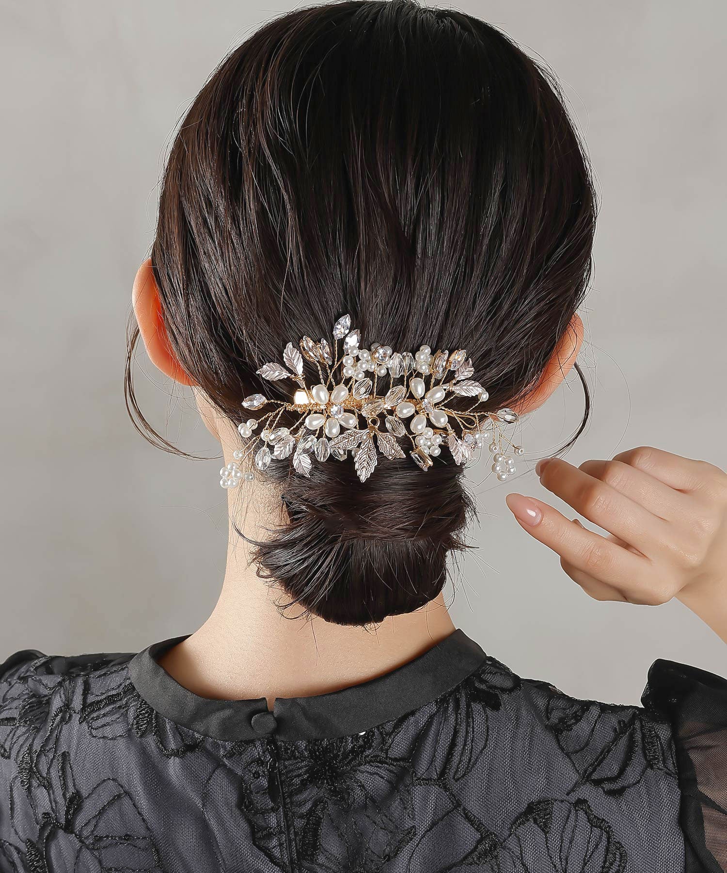 パール ビジュー クリア ビーズ フラワー ヘアクリップ