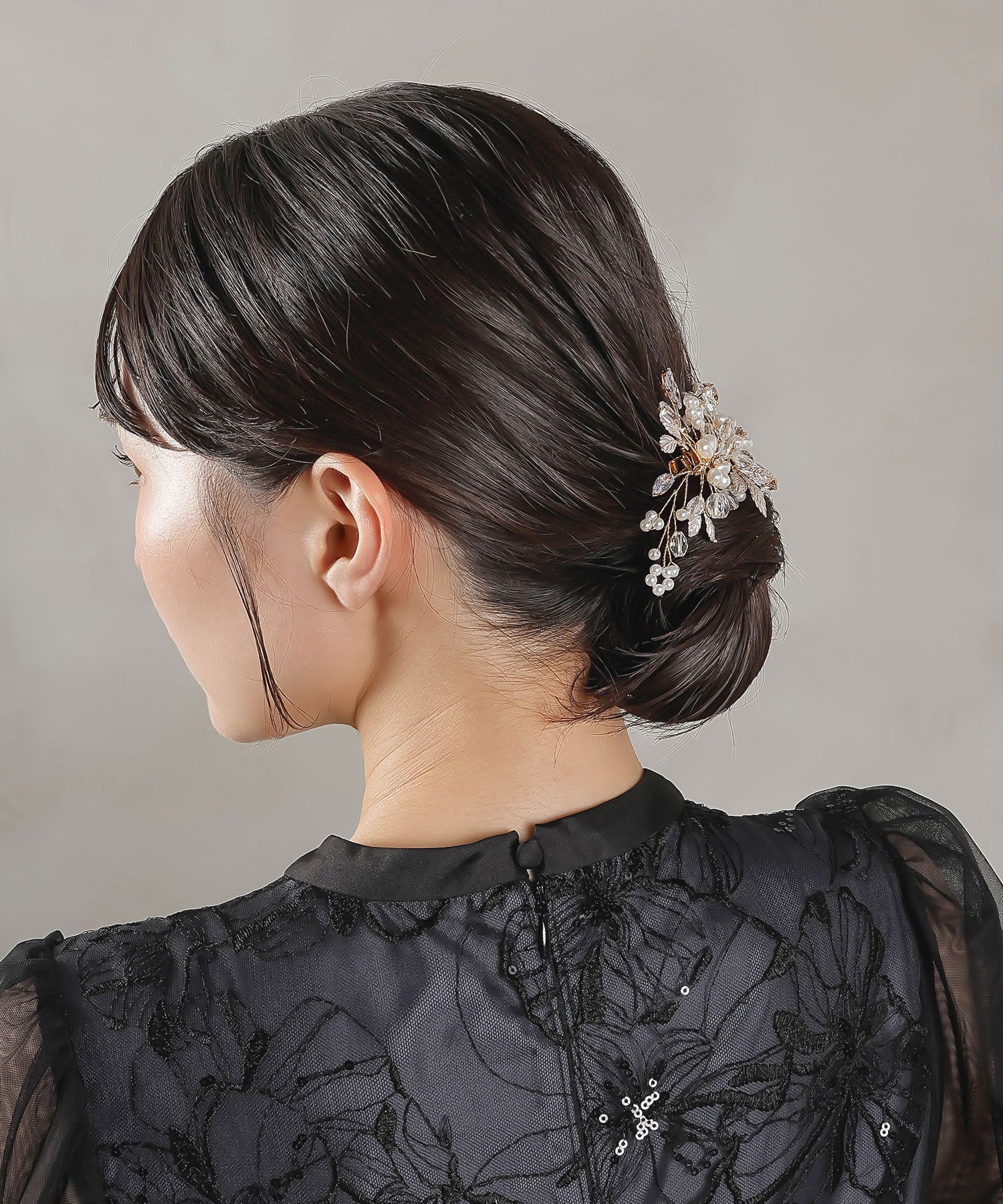 パール ビジュー クリア ビーズ フラワー ヘアクリップ