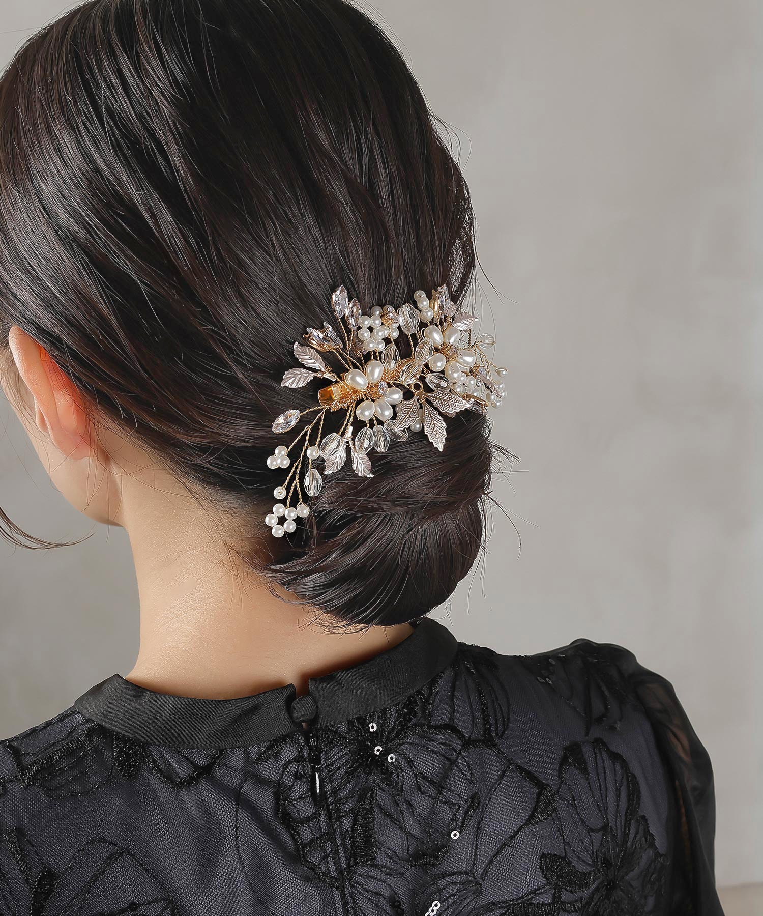 パール ビジュー クリア ビーズ フラワー ヘアクリップ