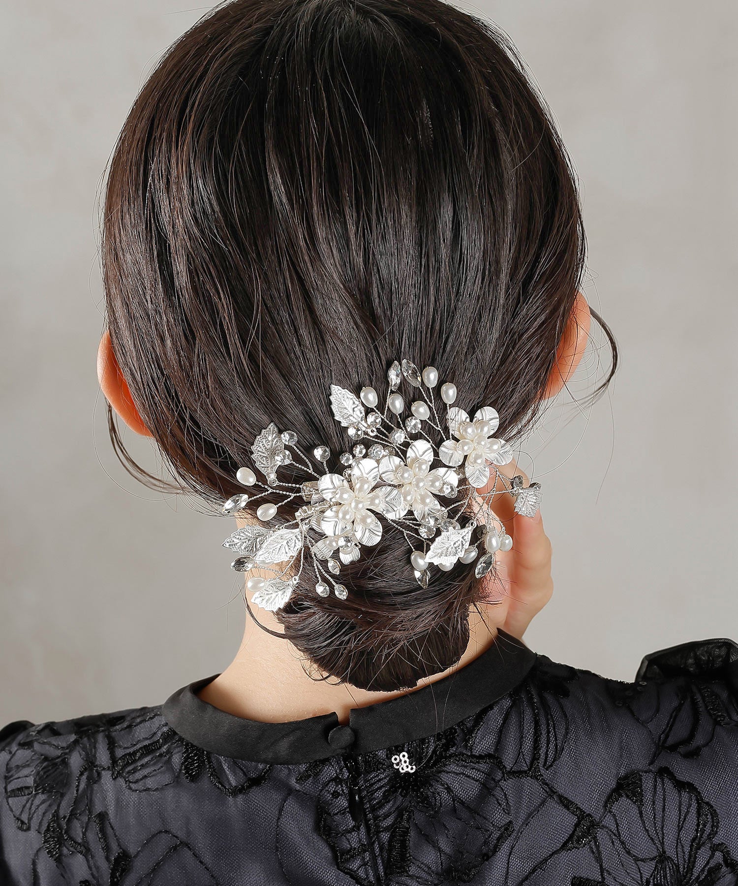 パール ビジュー フラワー リーフ ヘアクリップ