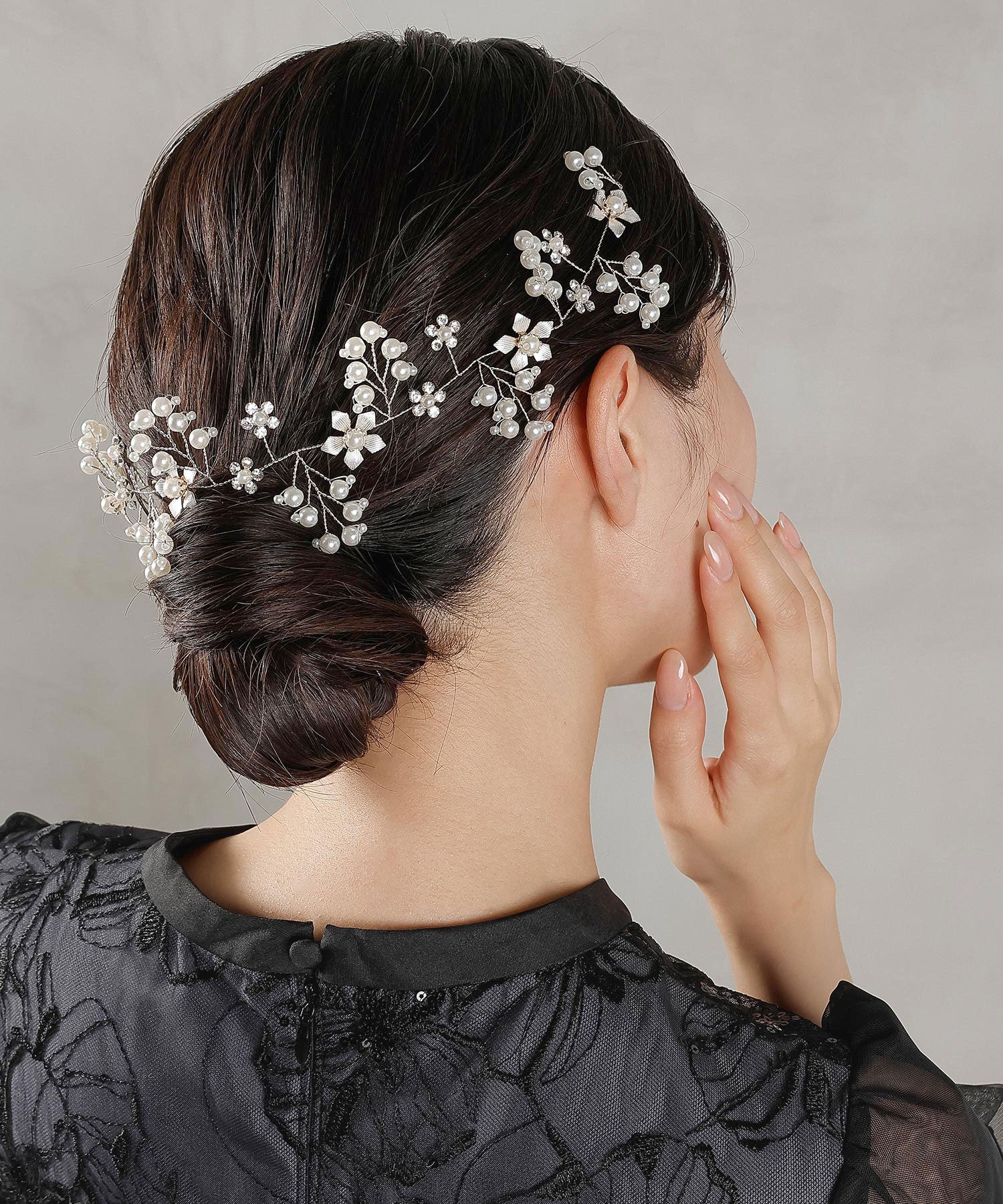 パール ビジュー フラワー リーフ ヘッドドレス ヘアアクセサリー