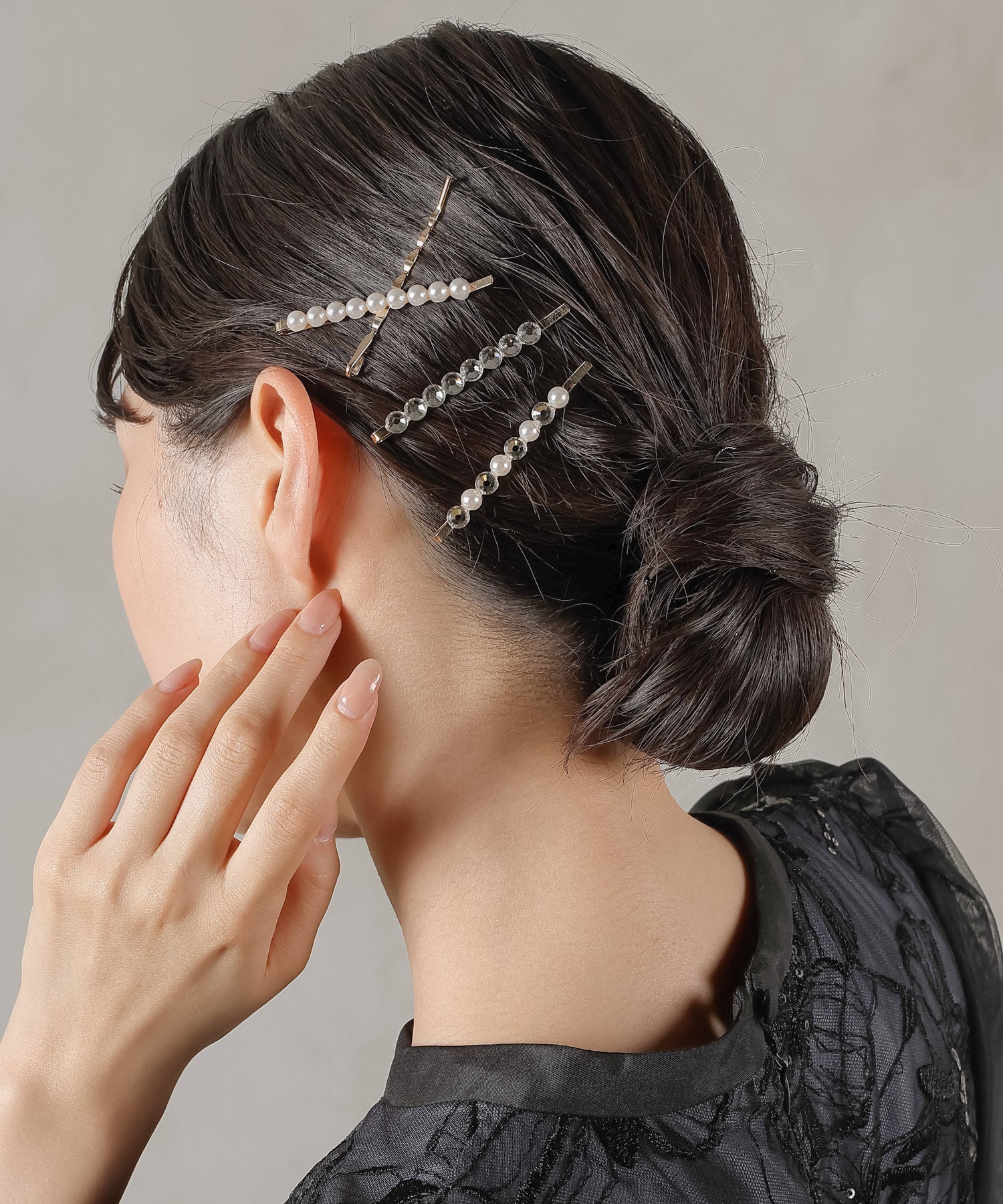 4点セットビジュー パール キラキラ メタル ヘアピン セット