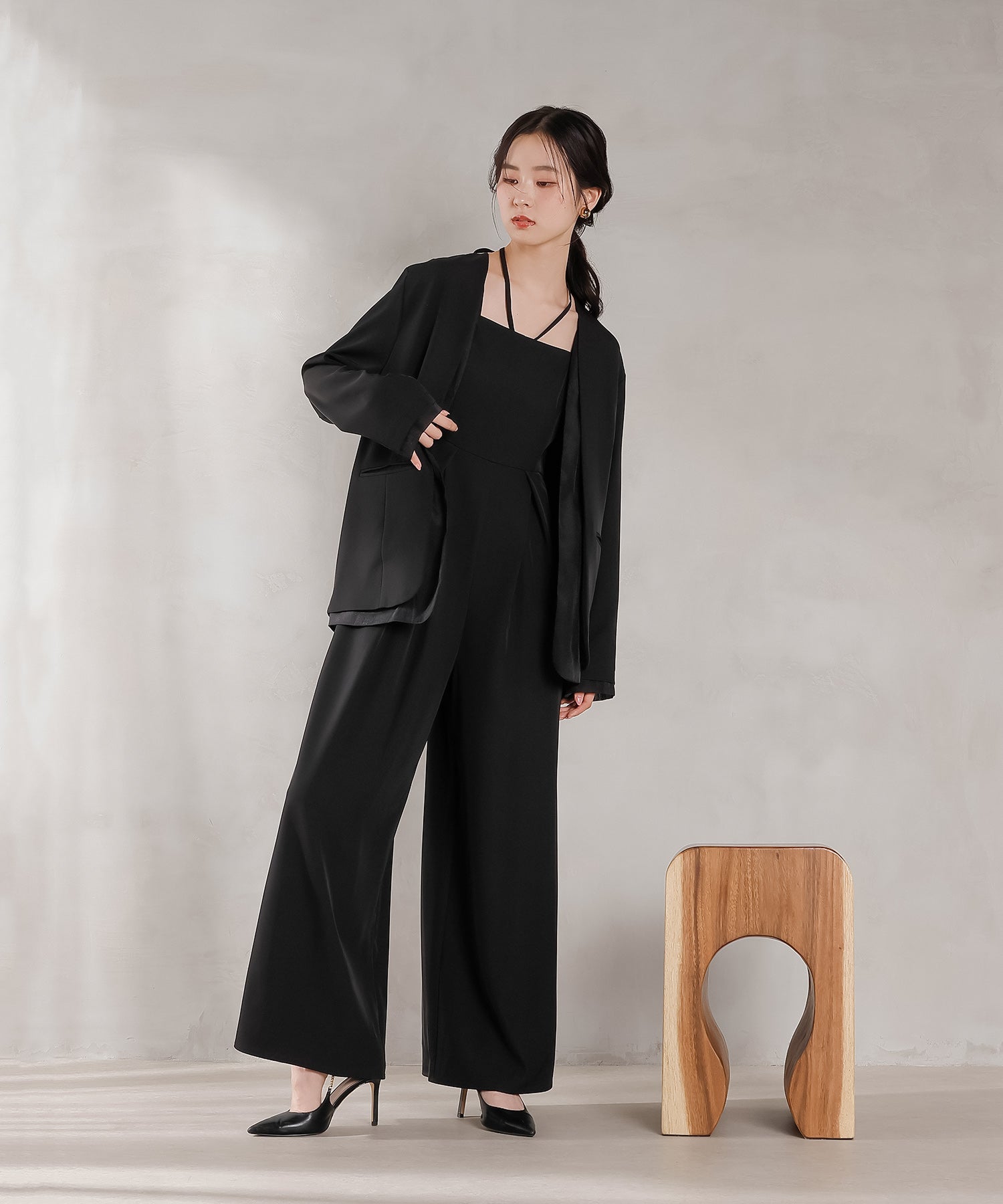 フロントシアージャケット ワイドパンツ オールインワン セットアップ