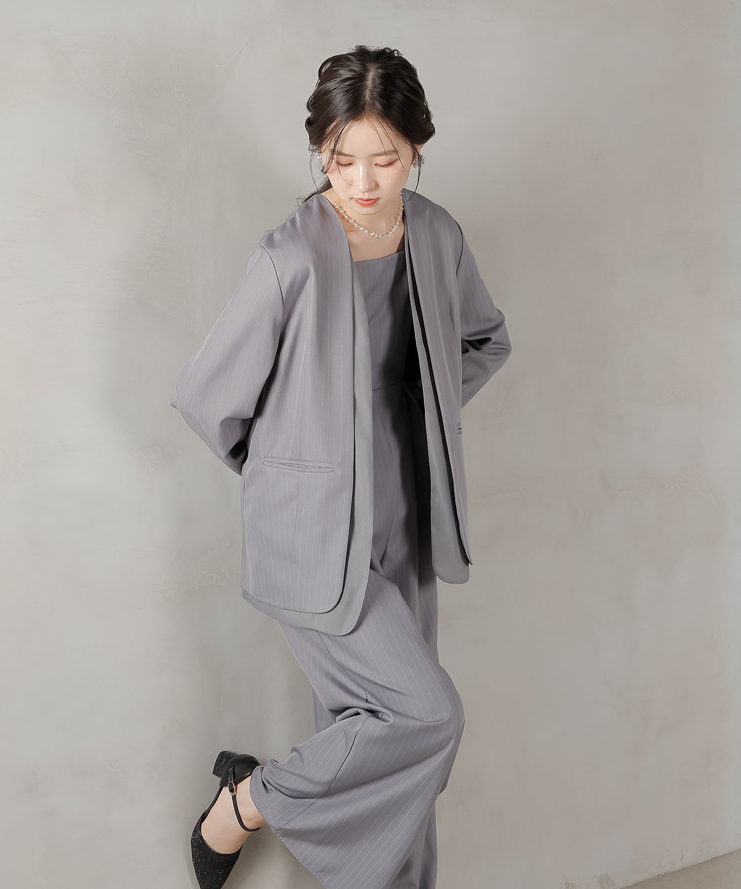 フロントシアージャケット ワイドパンツ オールインワン セットアップ