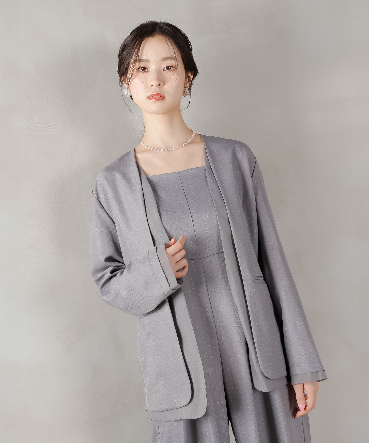 フロントシアージャケット ワイドパンツ オールインワン セットアップ