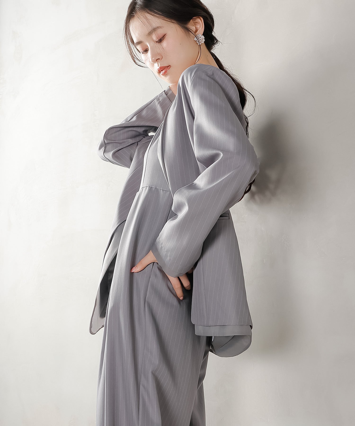 フロントシアージャケット ワイドパンツ オールインワン セットアップ