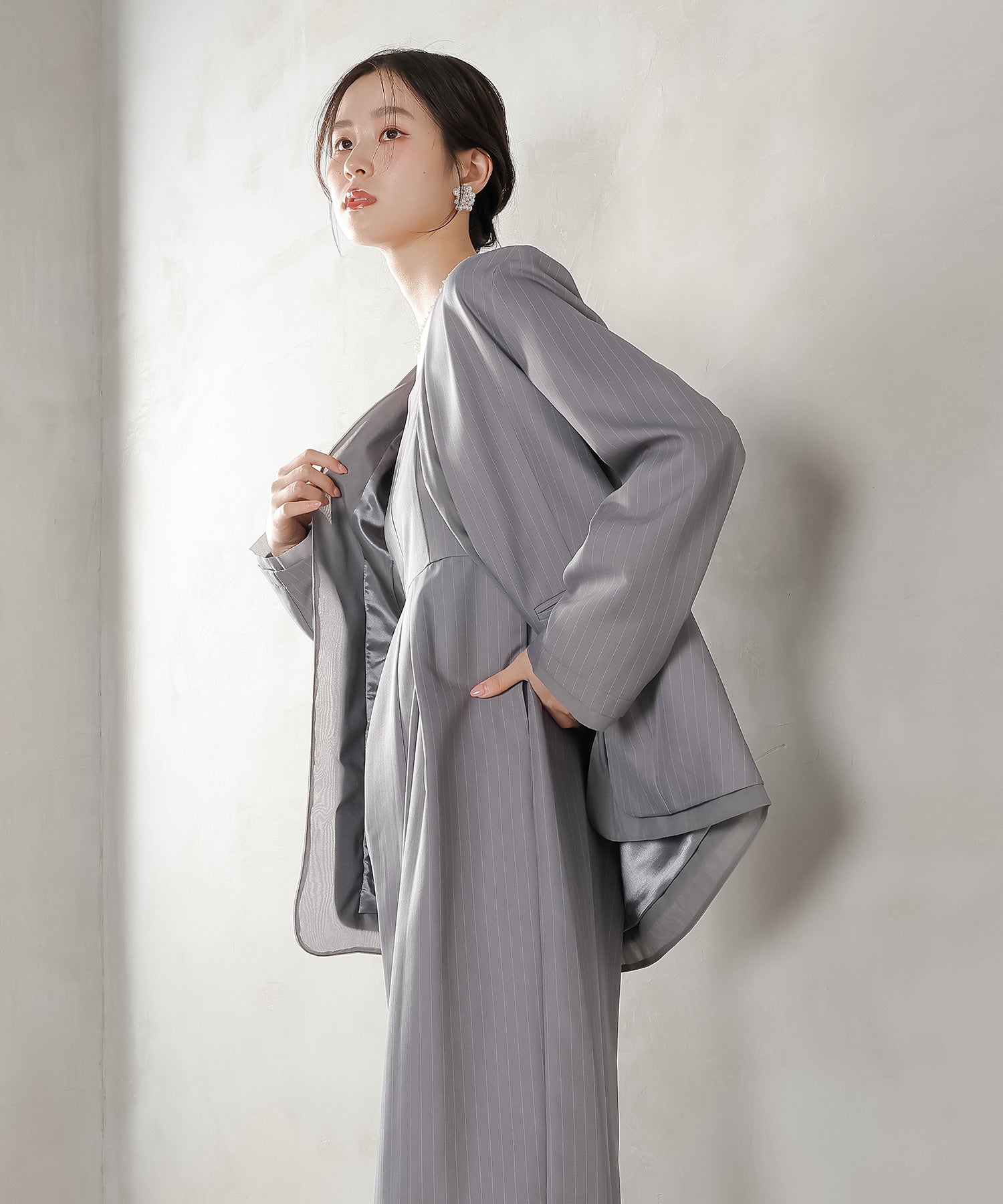 フロントシアージャケット ワイドパンツ オールインワン セットアップ