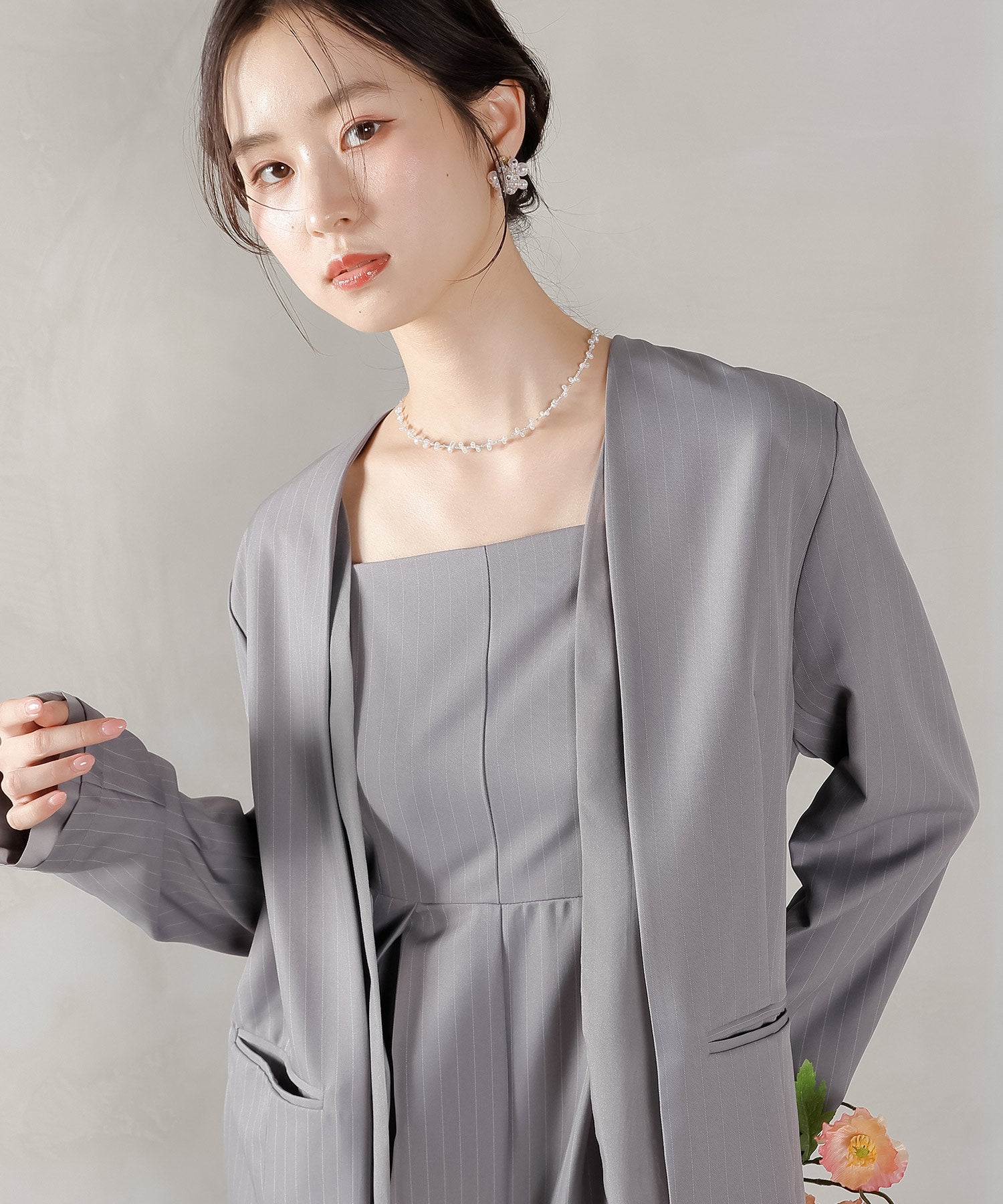 フロントシアージャケット ワイドパンツ オールインワン セットアップ