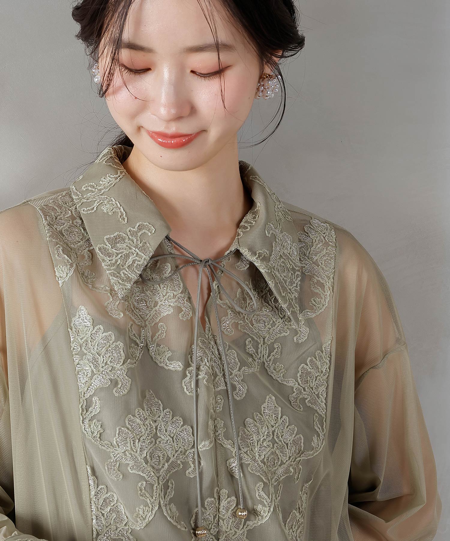 刺繍レース 襟 シアー ティアード ワンピース ドレス