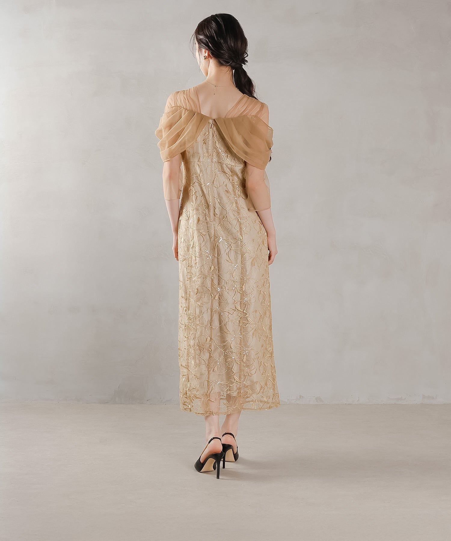 チュールドレープ スパンコール ドレス 結婚式 オケージョンドレス