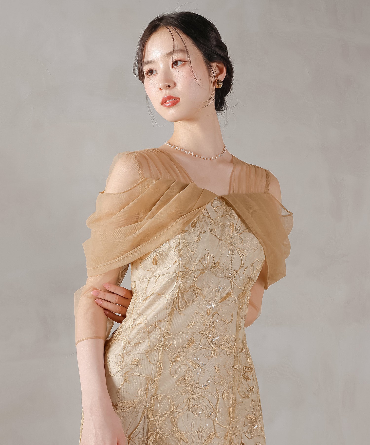 チュールドレープ スパンコール ドレス 結婚式 オケージョンドレス