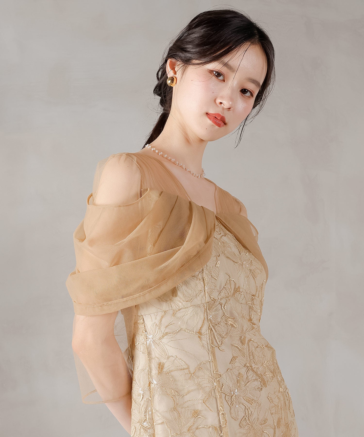 チュールドレープ スパンコール ドレス 結婚式 オケージョンドレス