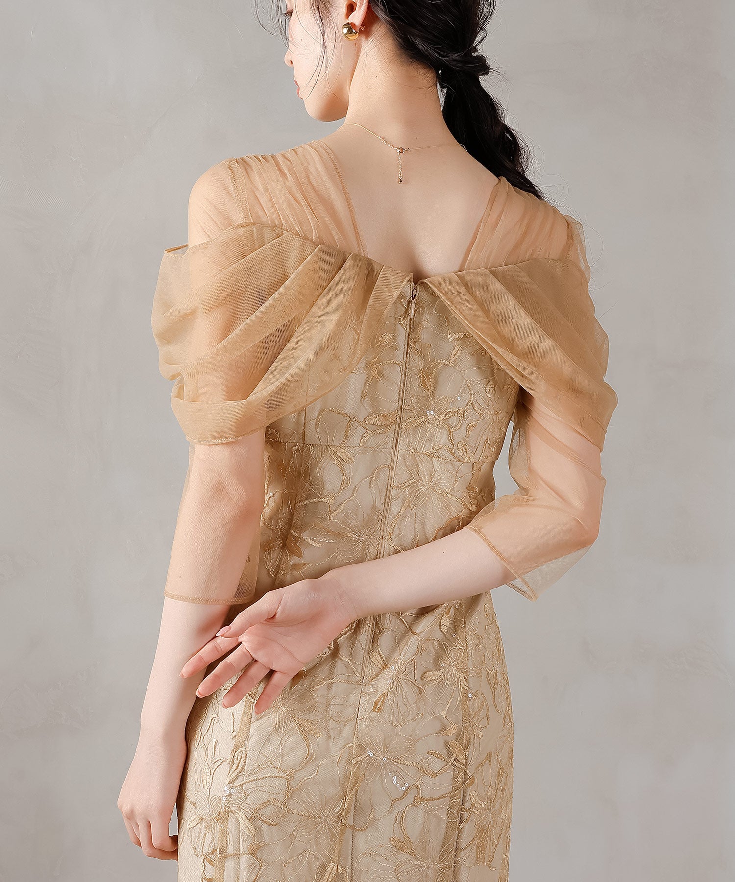 チュールドレープ スパンコール ドレス 結婚式 オケージョンドレス