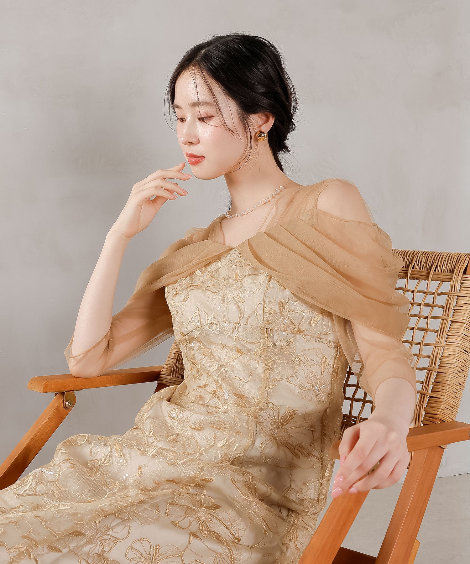 チュールドレープ スパンコール ドレス 結婚式 オケージョンドレス