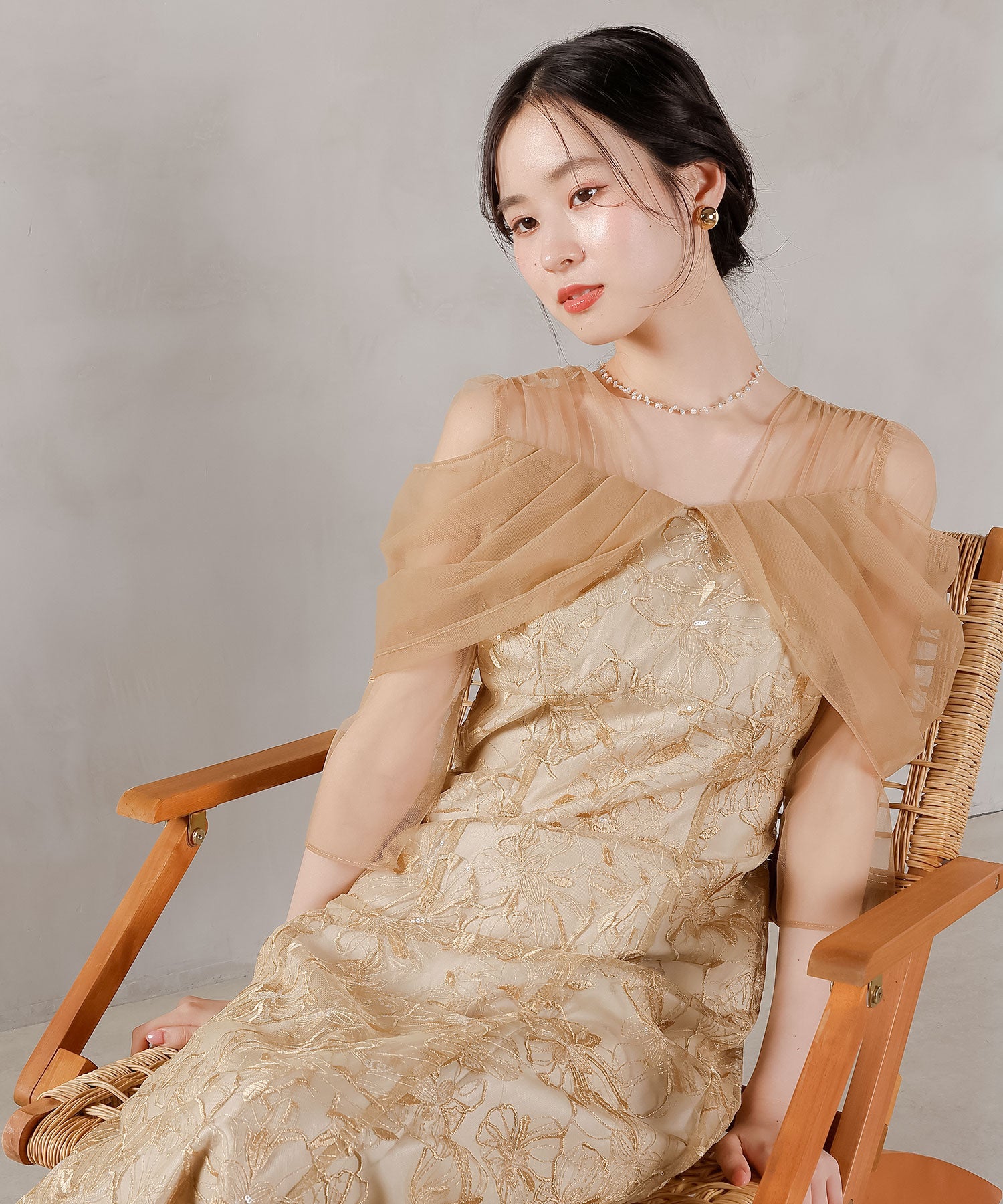 チュールドレープ スパンコール ドレス 結婚式 オケージョンドレス