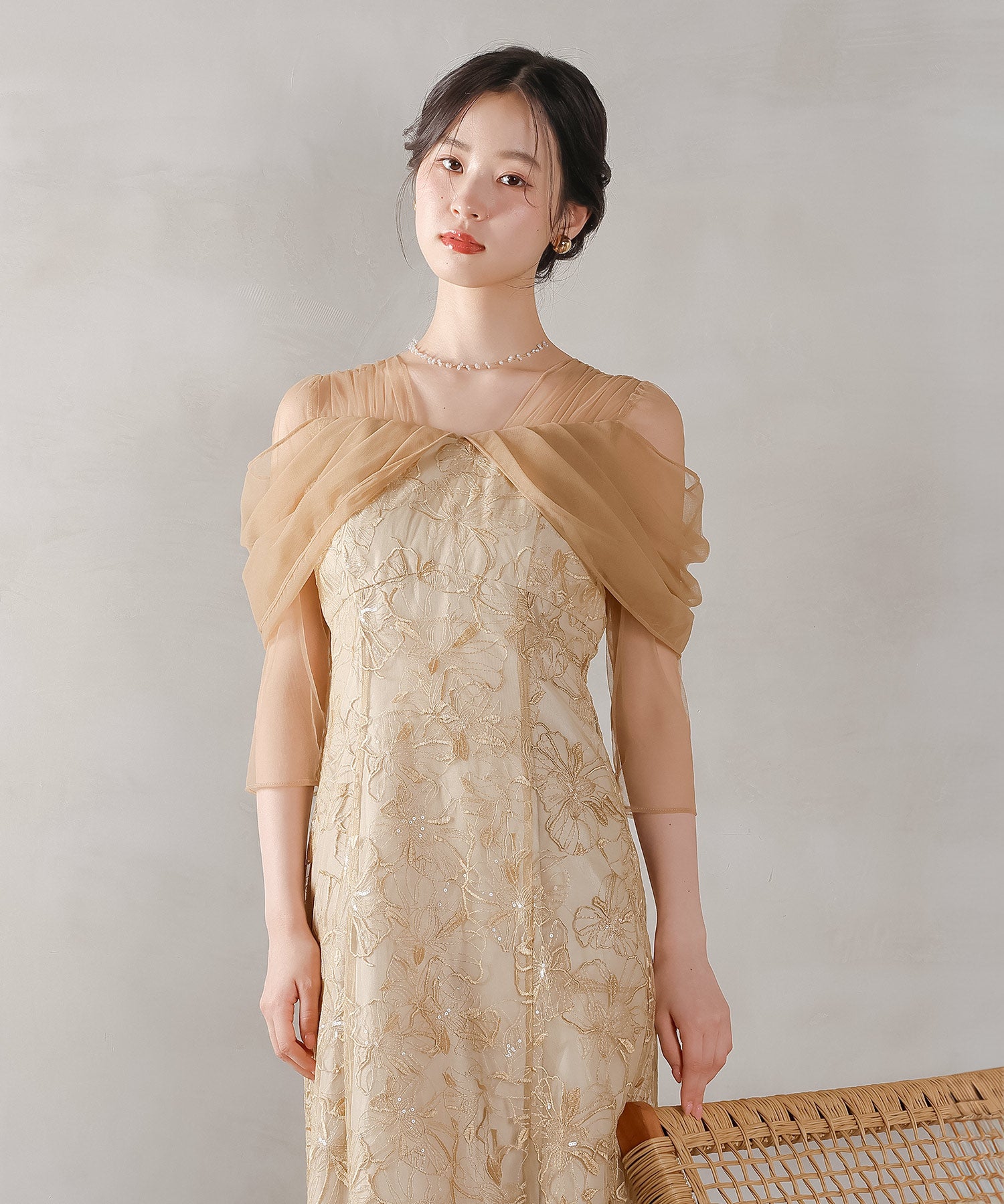 チュールドレープ スパンコール ドレス 結婚式 オケージョンドレス