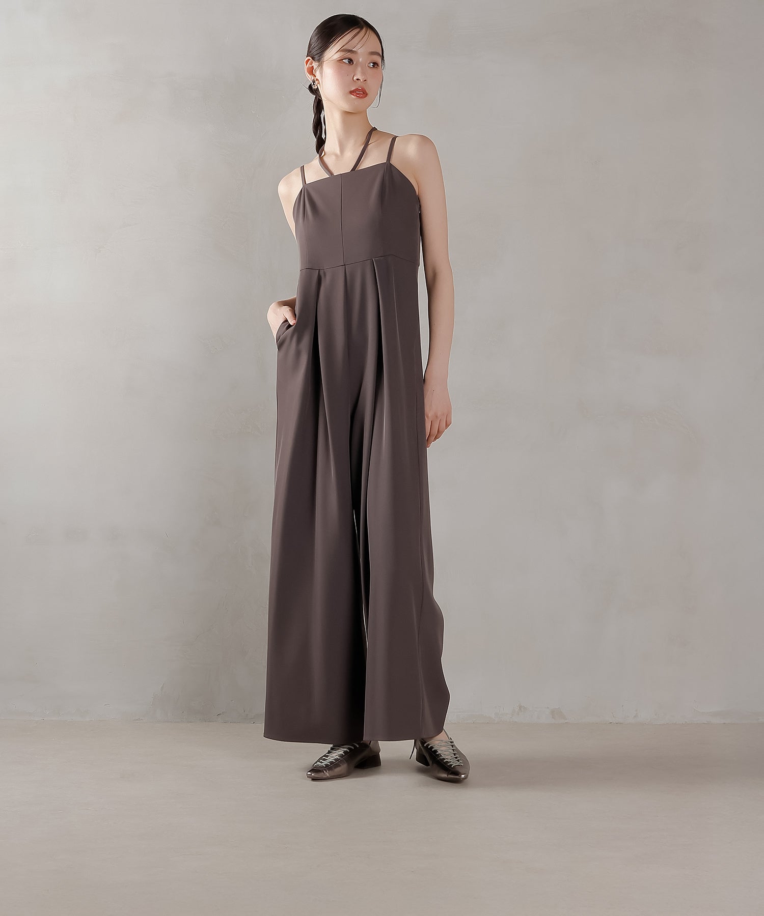 フロントシアージャケット ワイドパンツ オールインワン セットアップ