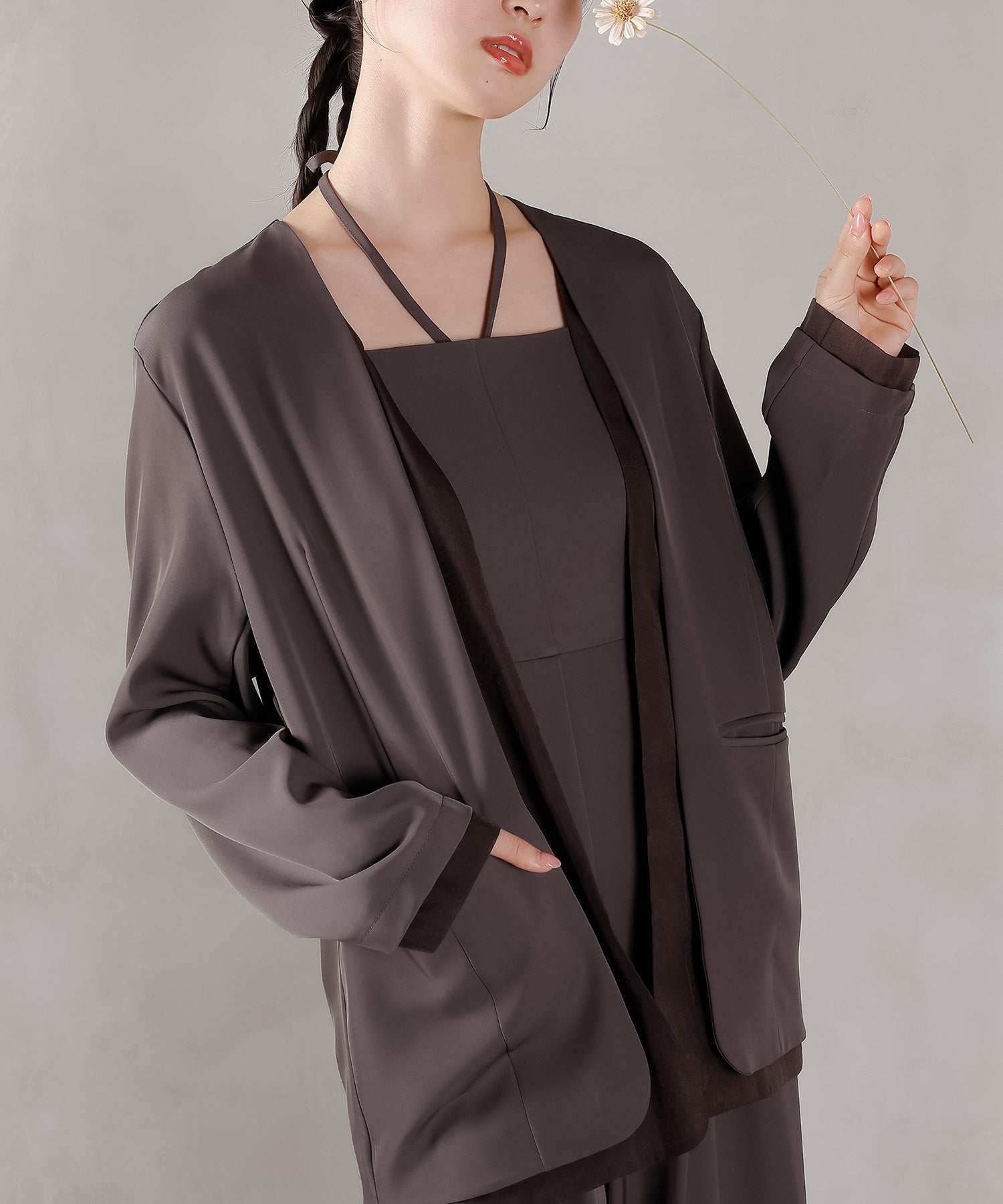 フロントシアージャケット ワイドパンツ オールインワン セットアップ