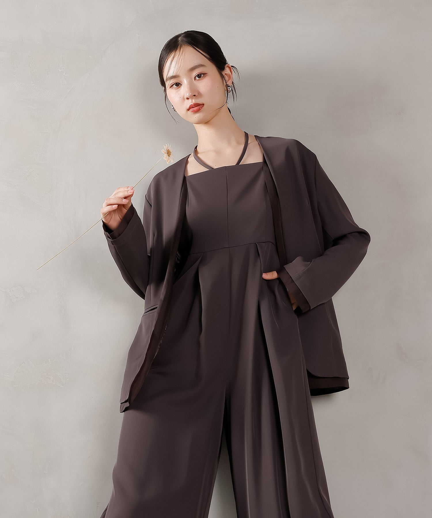 フロントシアージャケット ワイドパンツ オールインワン セットアップ