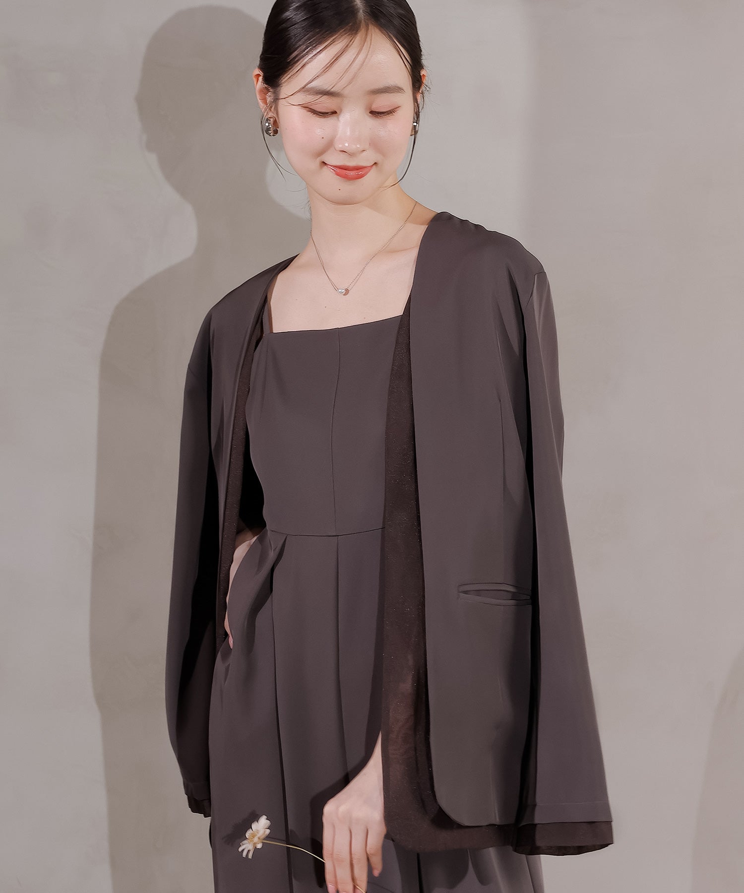 フロントシアージャケット ワイドパンツ オールインワン セットアップ