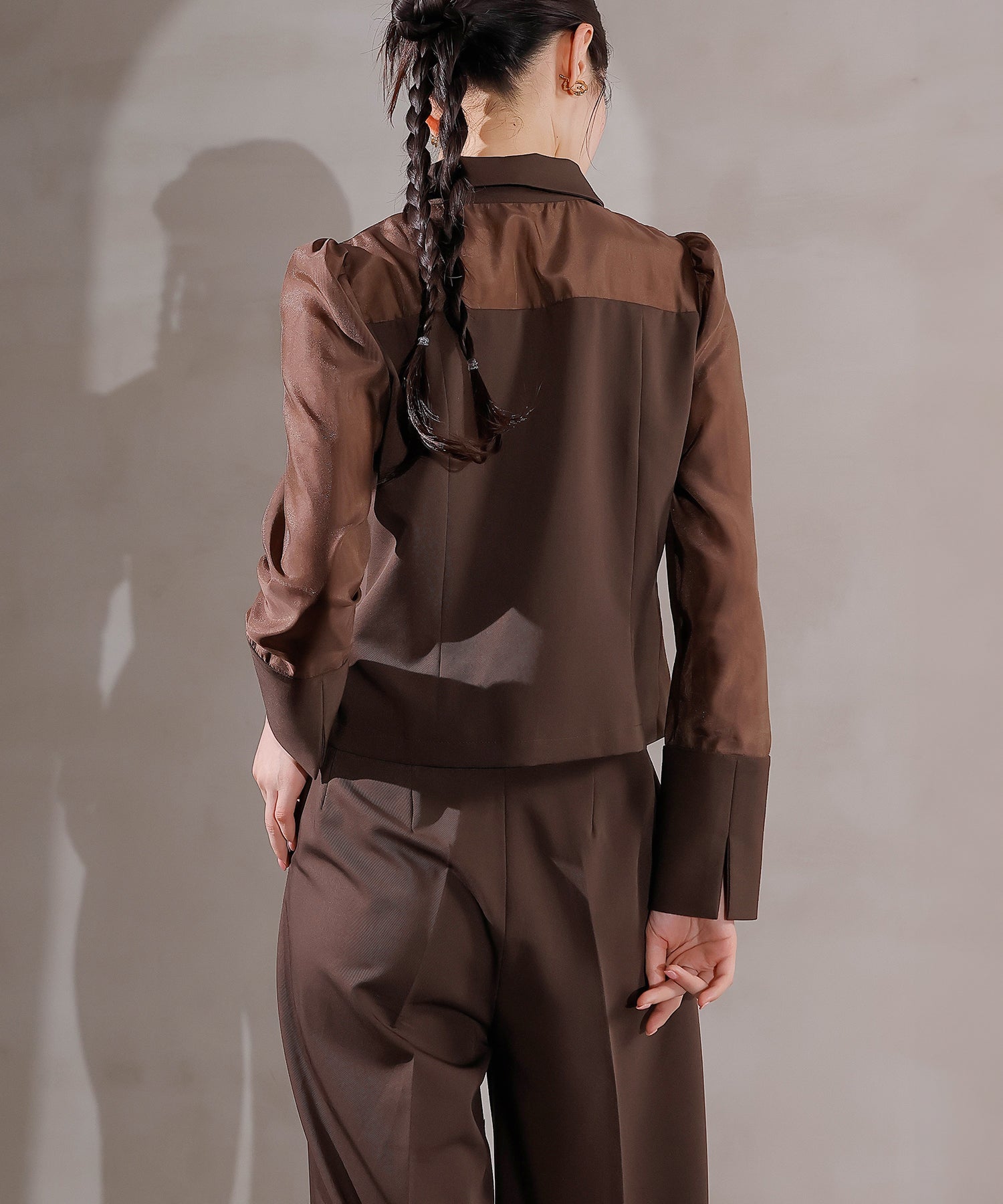 襟付きシャツトップス テーパードパンツドレス セットアップ