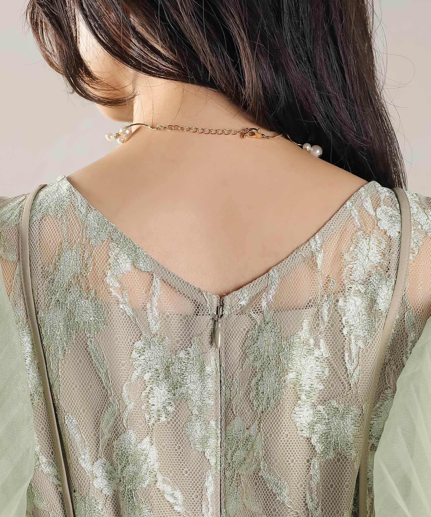 エアリースリーブ 刺繍 レース Aライン ワンピース ドレス