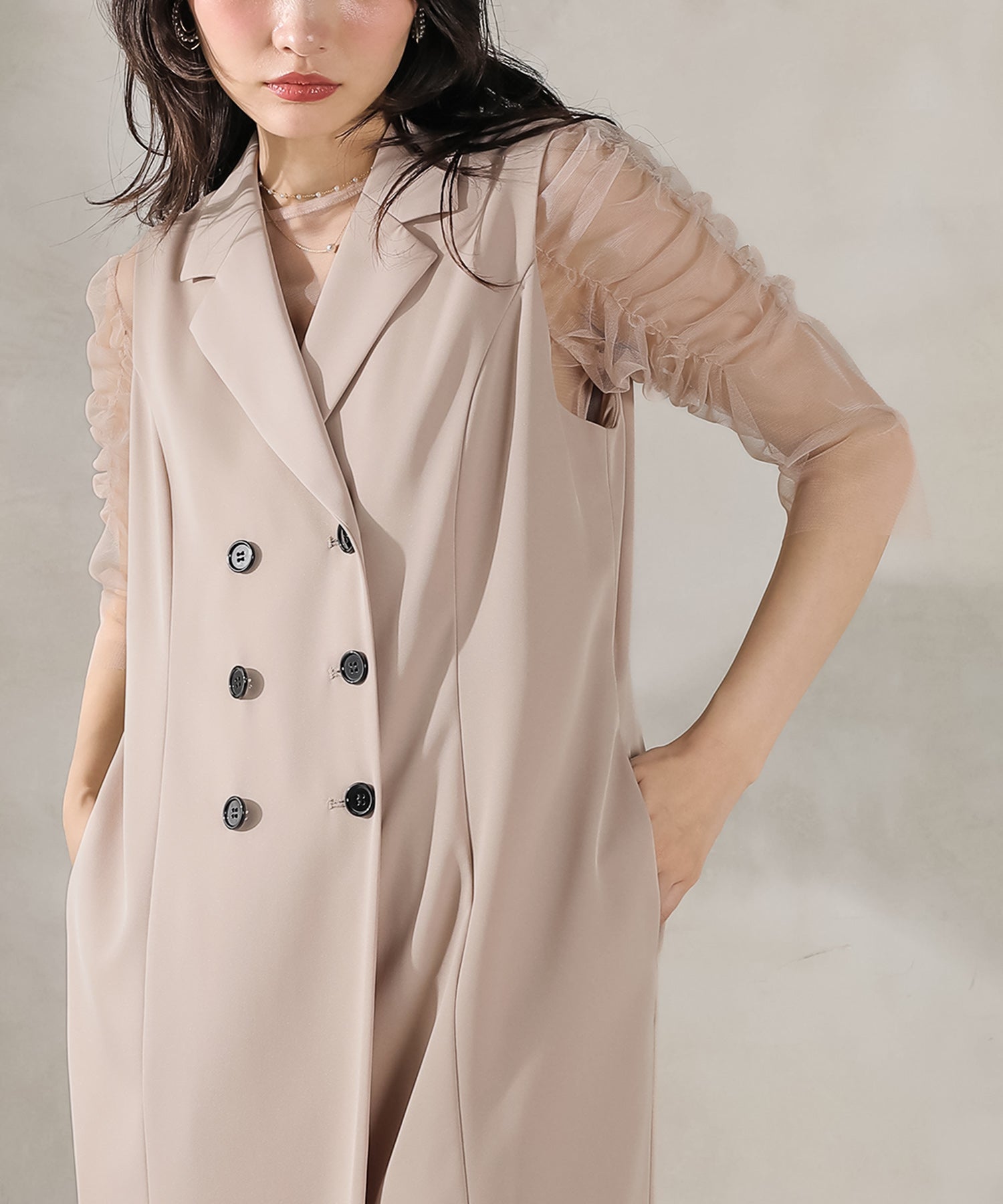 ロングジレ ワンピース チュール トップス スカート 3点セット ドレス