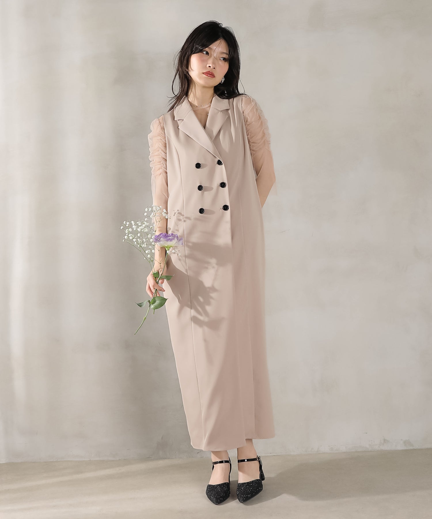 ロングジレ ワンピース チュール トップス スカート 3点セット ドレス