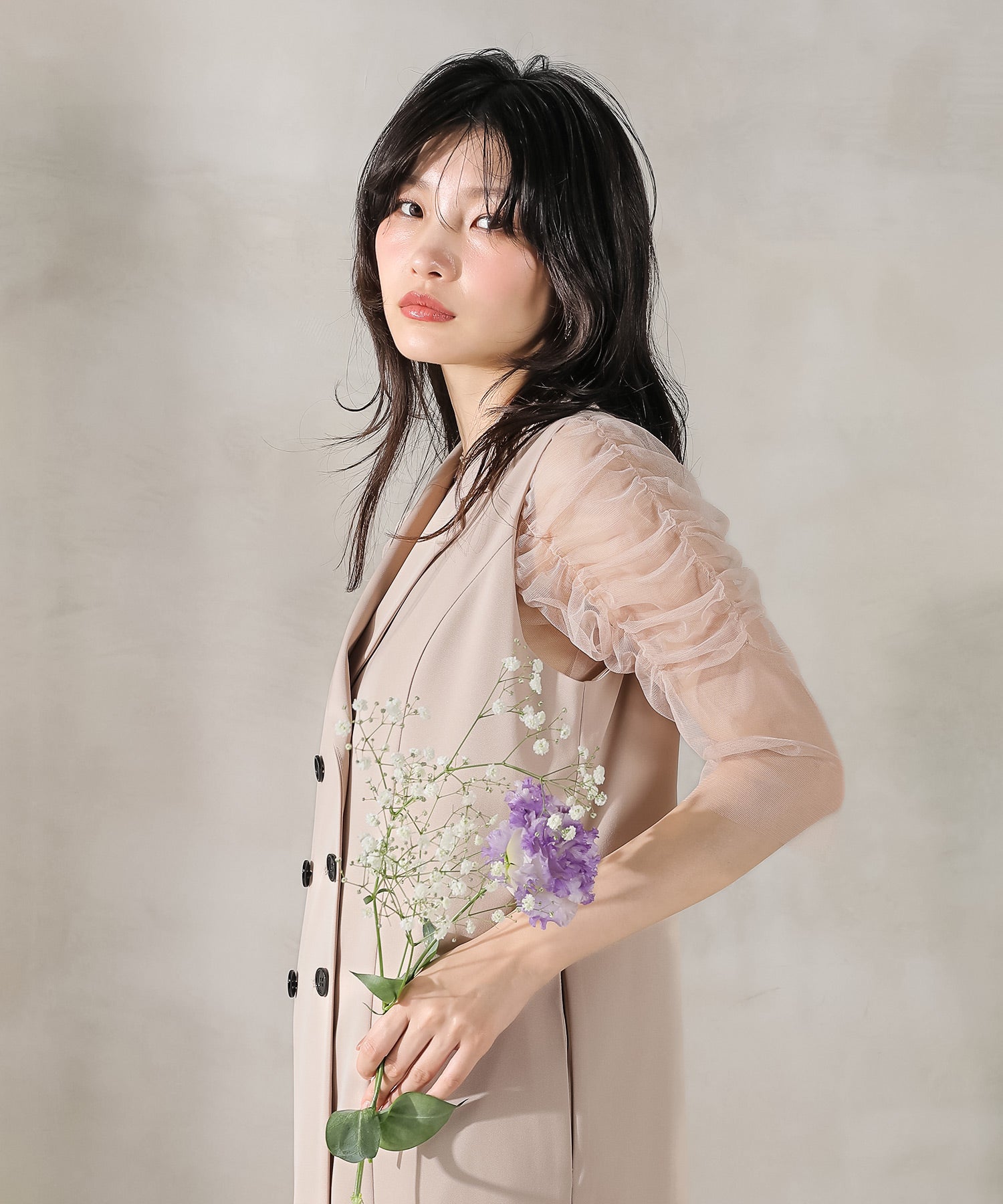 ロングジレ ワンピース チュール トップス スカート 3点セット ドレス