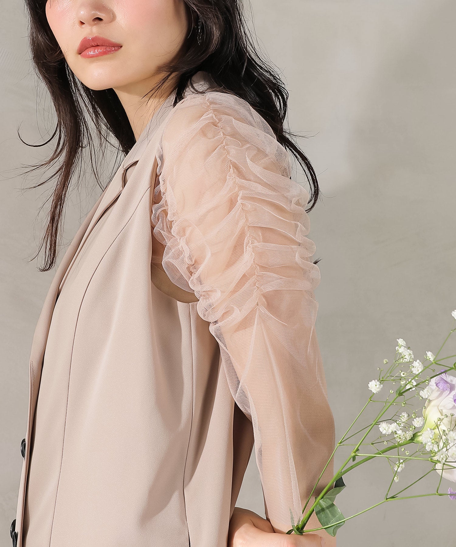 ロングジレ ワンピース チュール トップス スカート 3点セット ドレス