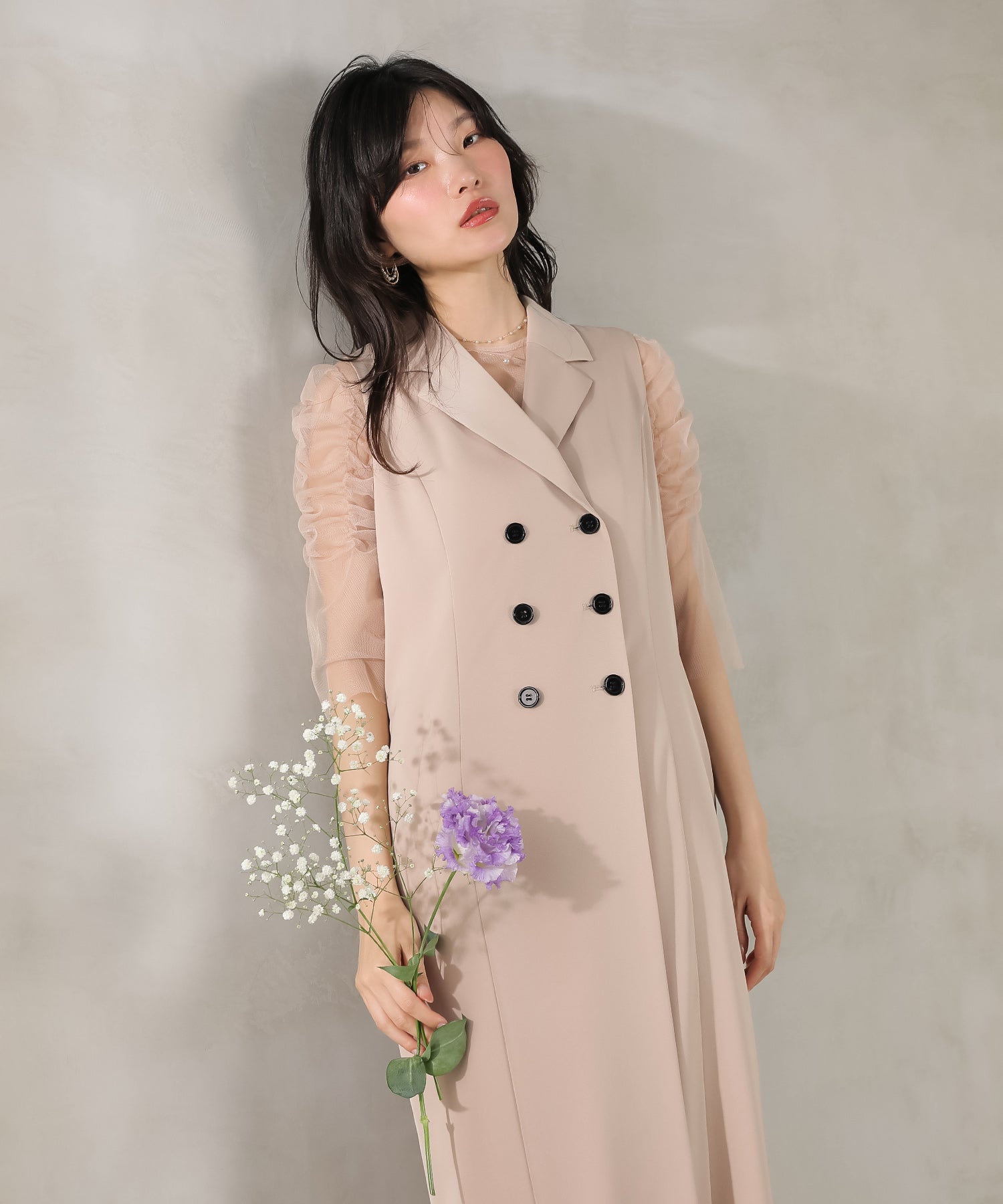 ロングジレ ワンピース チュール トップス スカート 3点セット ドレス