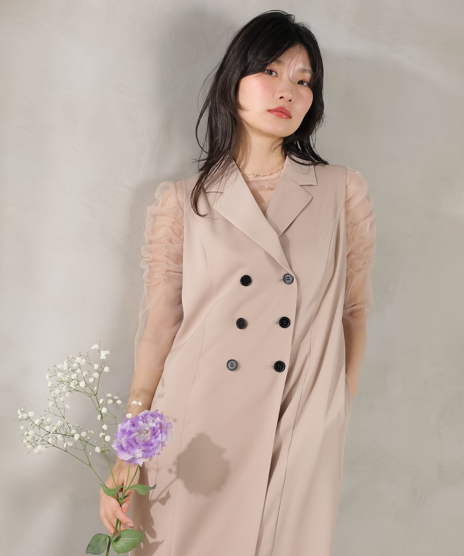 ロングジレ ワンピース チュール トップス スカート 3点セット ドレス