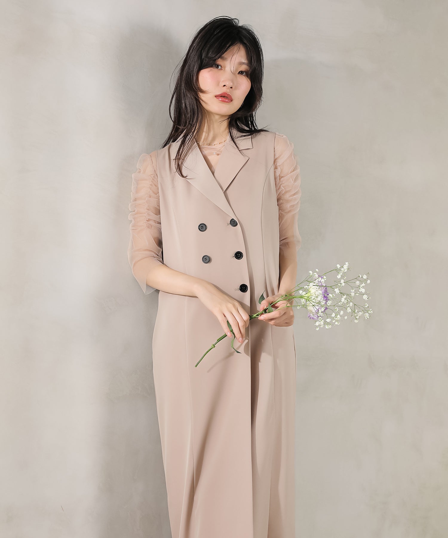 ロングジレ ワンピース チュール トップス スカート 3点セット ドレス