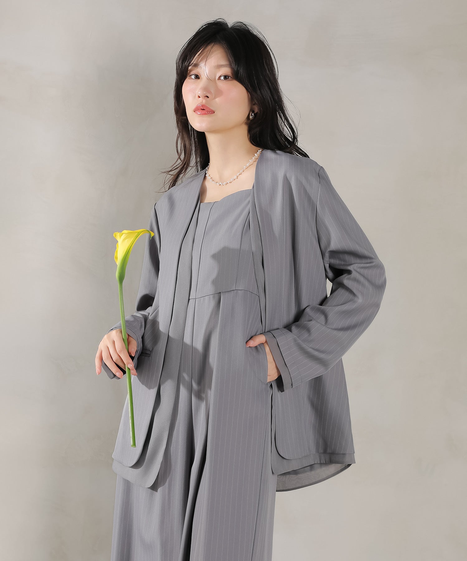 フロントシアージャケット ワイドパンツ オールインワン セットアップ
