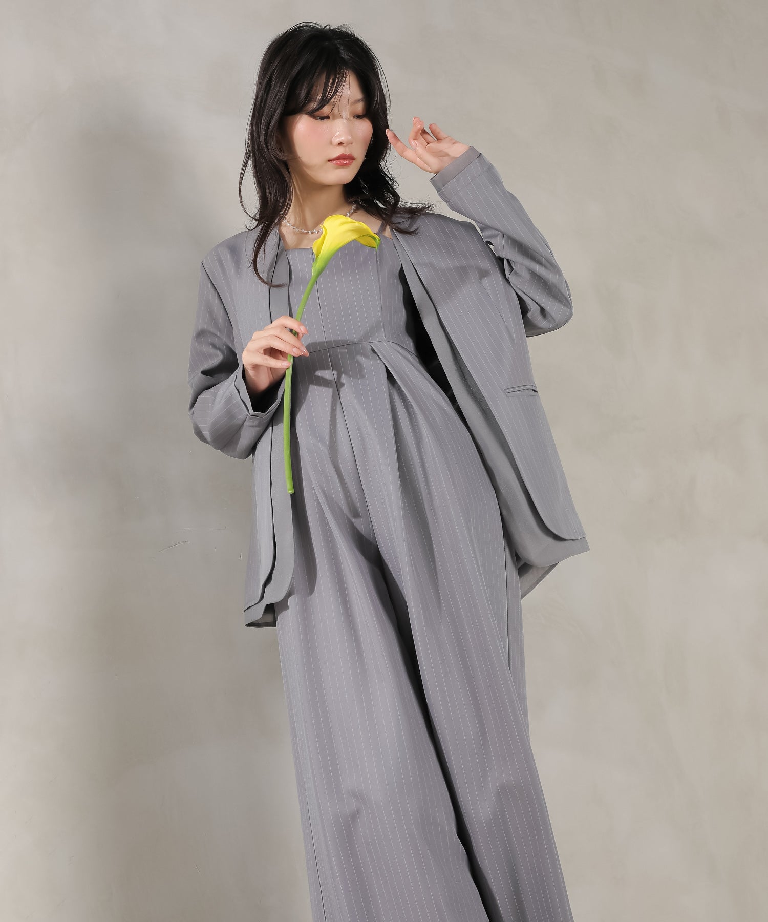 フロントシアージャケット ワイドパンツ オールインワン セットアップ