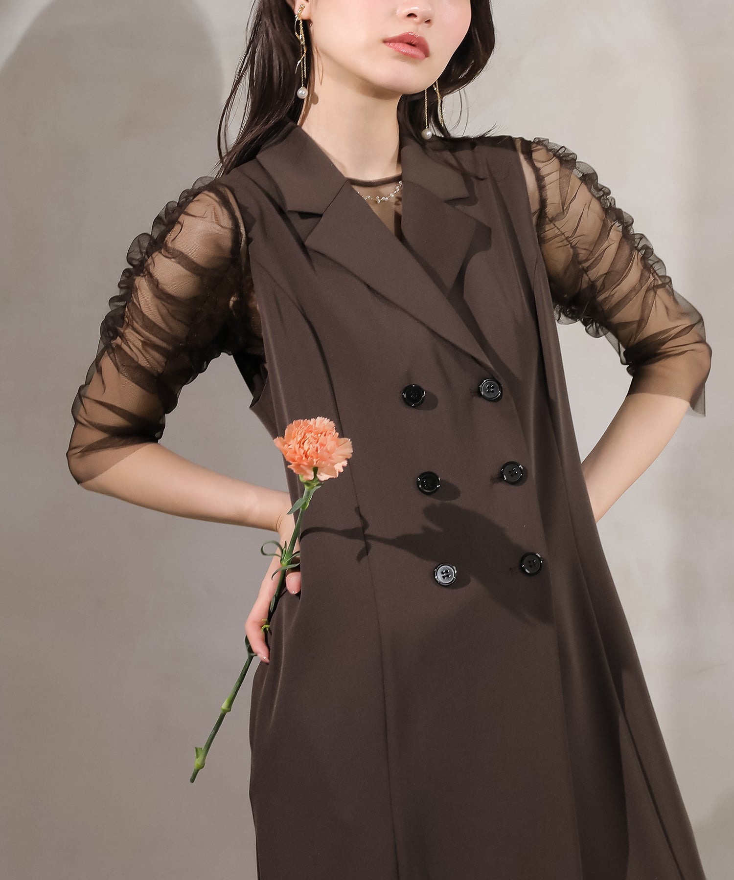 ロングジレ ワンピース チュール トップス スカート 3点セット ドレス