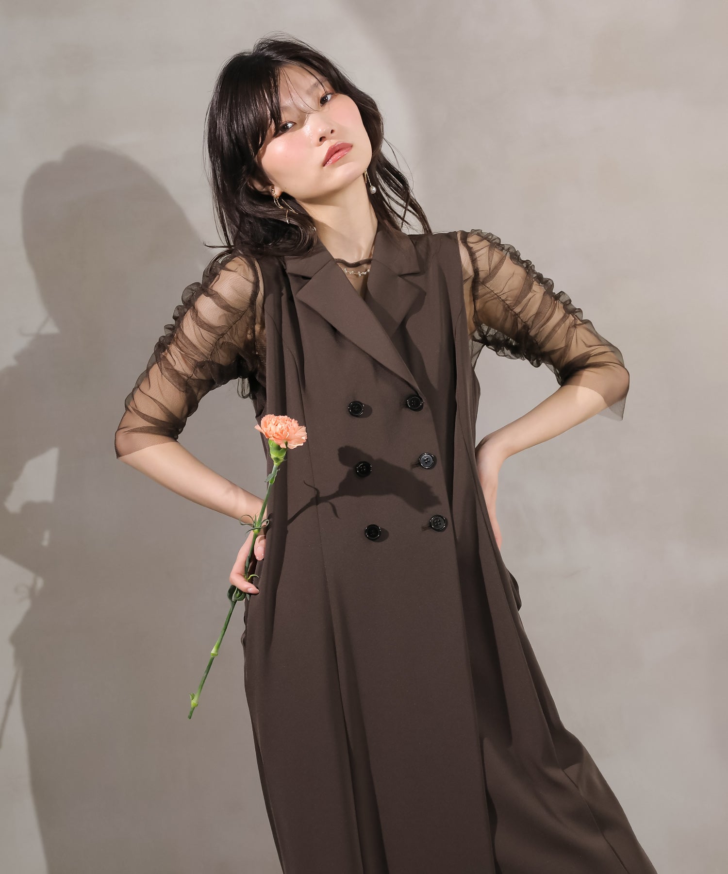 ロングジレ ワンピース チュール トップス スカート 3点セット ドレス